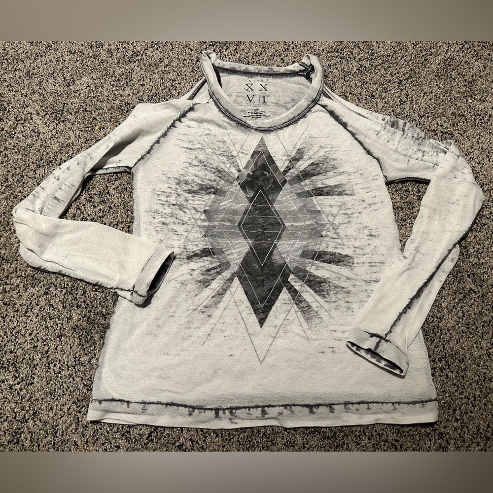 Distressed open shoulder shirt